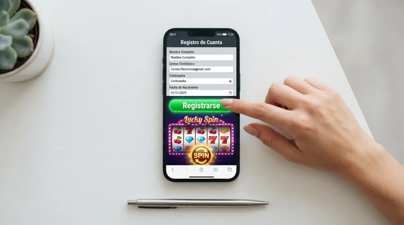 Ilustración del proceso de unos giros gratis sin depósito: registro, activación, uso en slot y liberación de ganancias