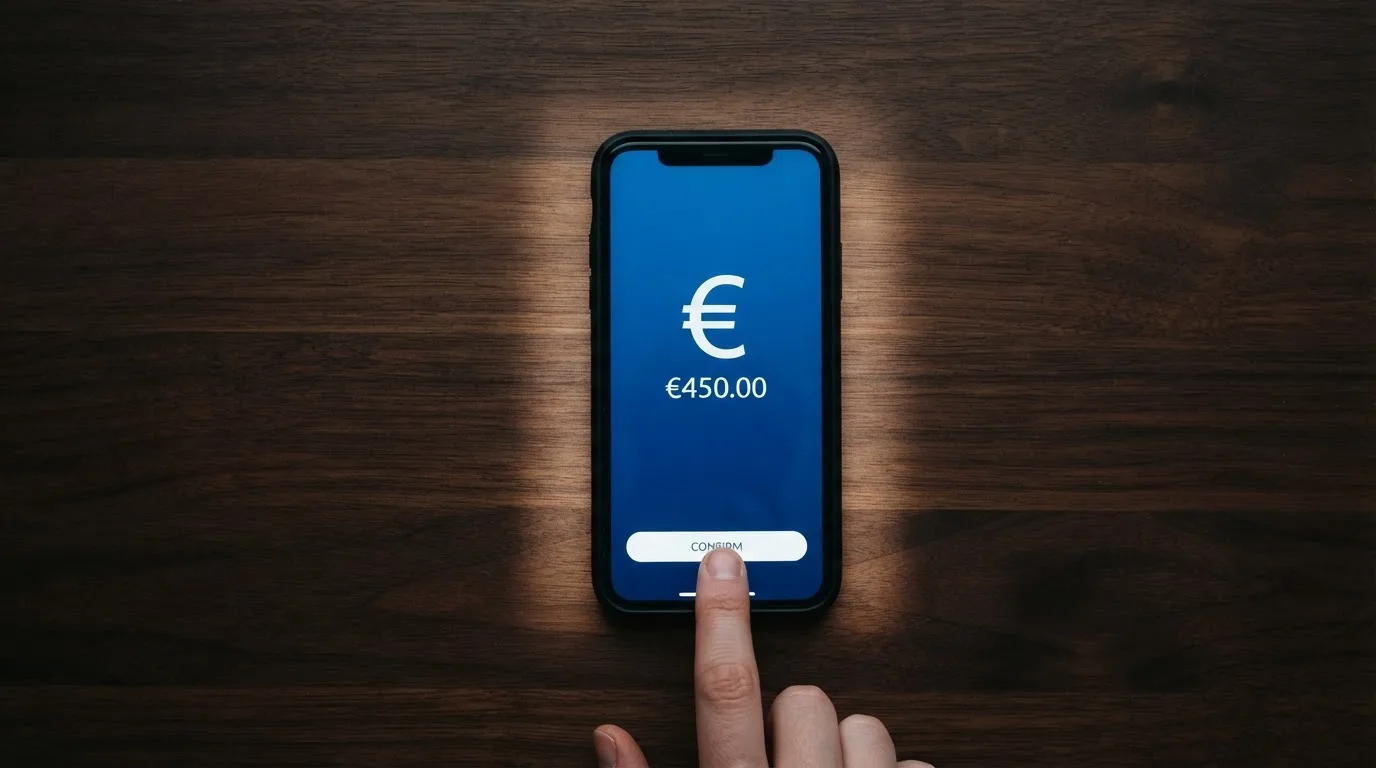 Pantalla partida: a la izquiera, un teléfono mostrando una app de monedero cripto con una transacción de XRP; a la derecha, la misma cantidad reflejada como saldo en un casino online