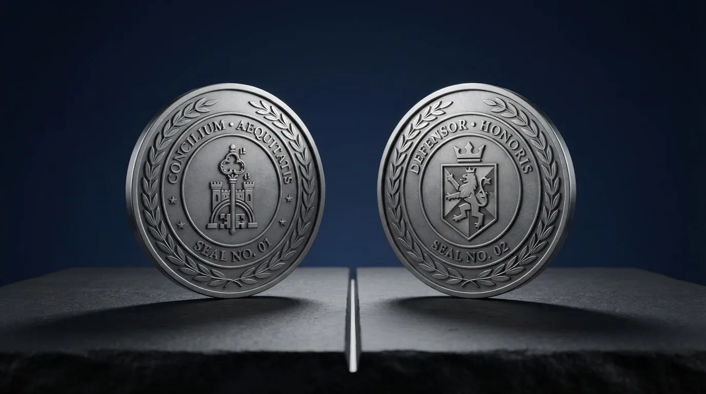 Representación visual de dos escudos o sellos oficiales enfrentados: el de la DGOJ y el de la Licensing Authority de Gibraltar, separados por una línea