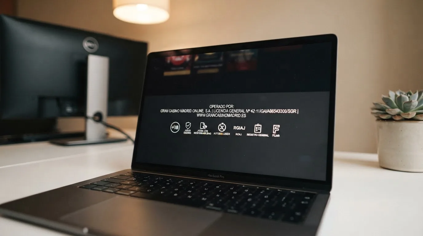 Captura del pie de página de un casino online regulado español mostrando el sello DGOJ, el dominio .es y los logos de juego responsable.