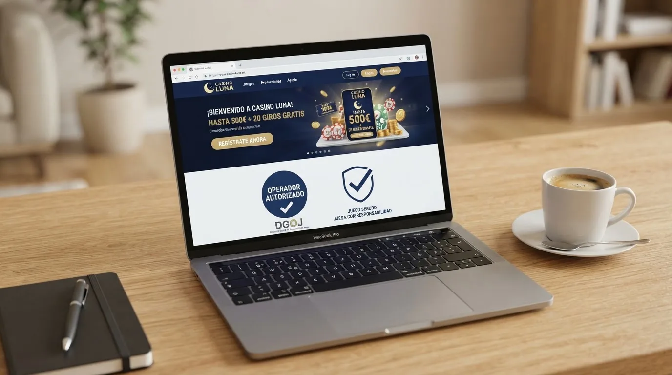 Sello identificativo de licencia DGOJ junto al dominio .es en la página principal de un casino online autorizado