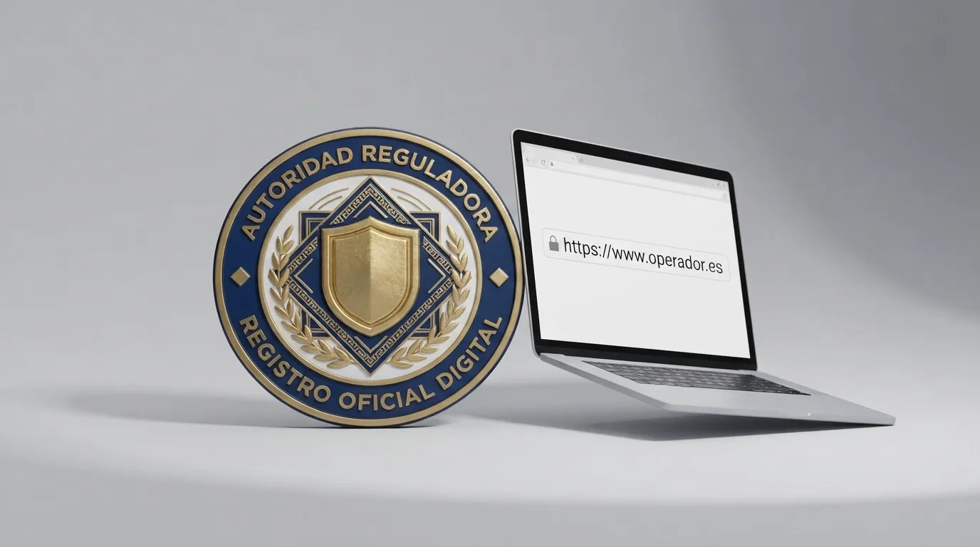 Sello oficial de la Dirección General de Ordenación del Juego junto a la barra de direcciones de un navegador mostrando un dominio .es