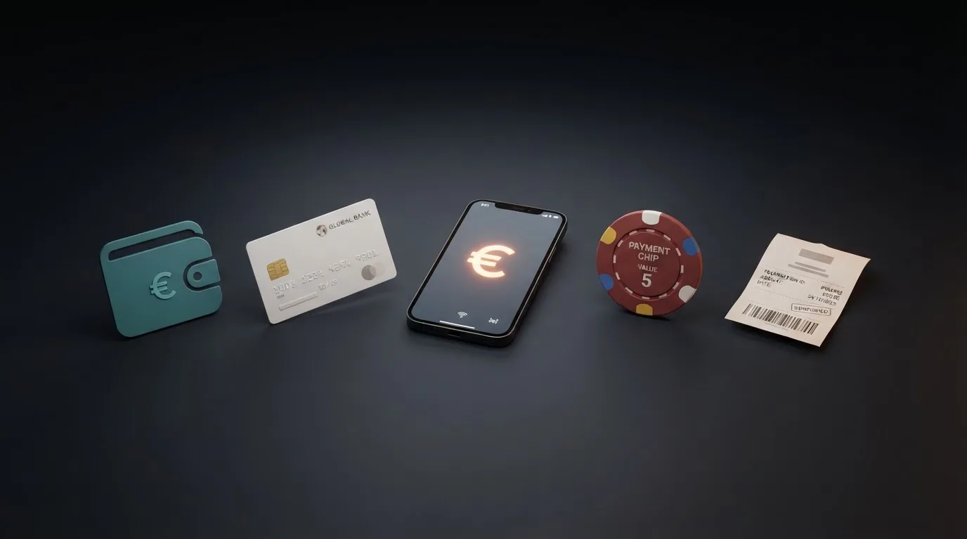 Logotipos de Trustly, Payal, Skill, Bizum, Apple Pay, Visa y transferencia bancaria sobre fondo oscuro de casino