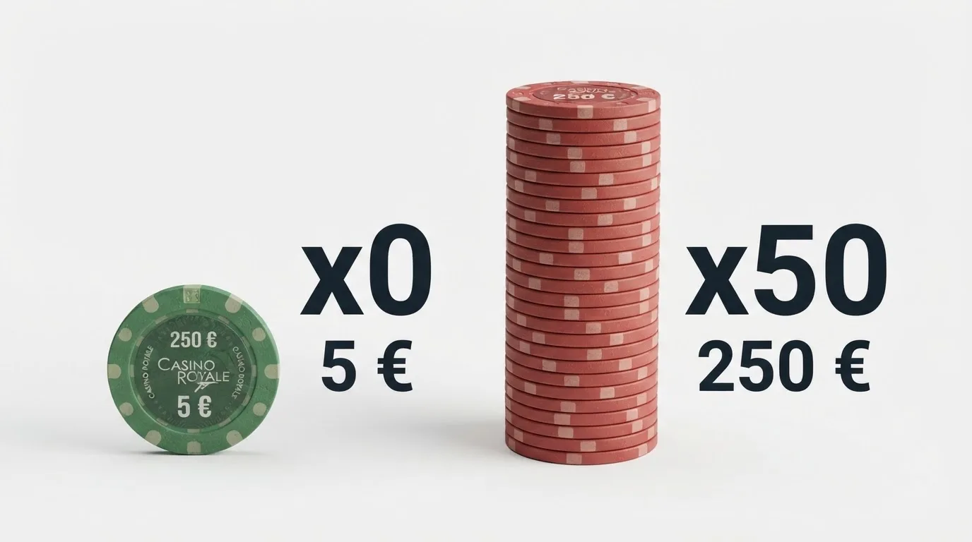 Representación visual del efecto de distintos multiplicadores de rollover sobre el mismo valor de giros gratis