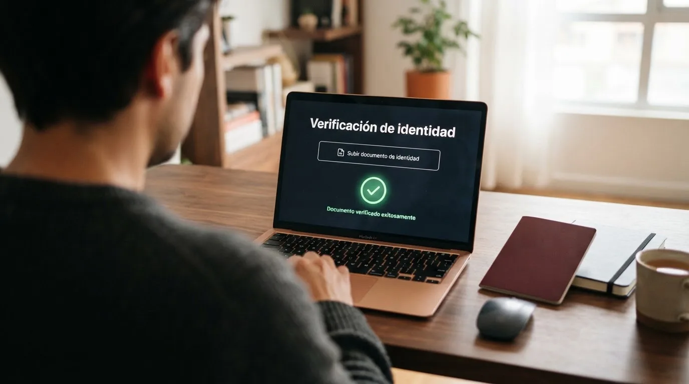 Pantalla de verificación de identidad de un casino con dominio .es junto al documento nacional de identidad y el logotipo de la DGOJ
